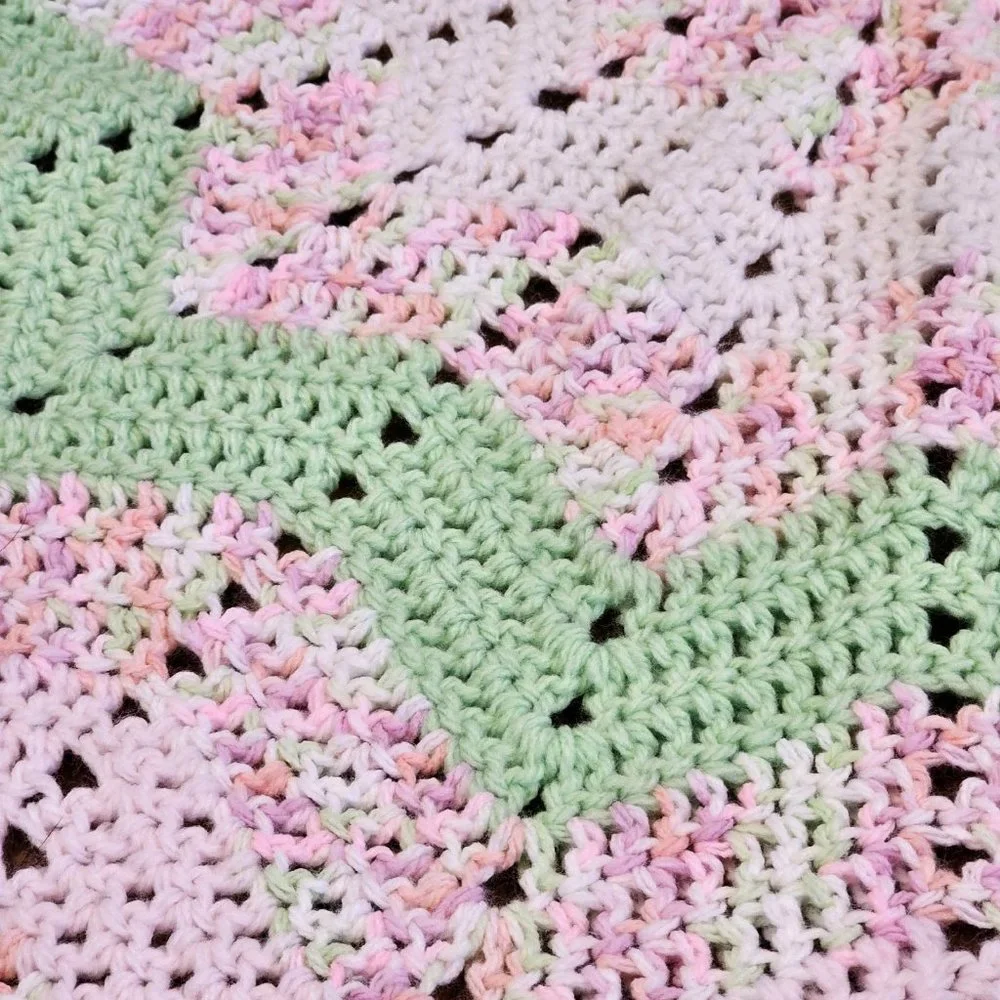 HANDMADE Crochet 12 Point Star Softee Baby Blanket‎ Afghan Pink Green 43 In NEW