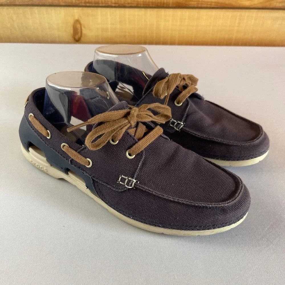 Crocs‎ Beach Line Lace Up Boat Loafers Shoes Mens 8 Comfort Lace Up Navy Blue