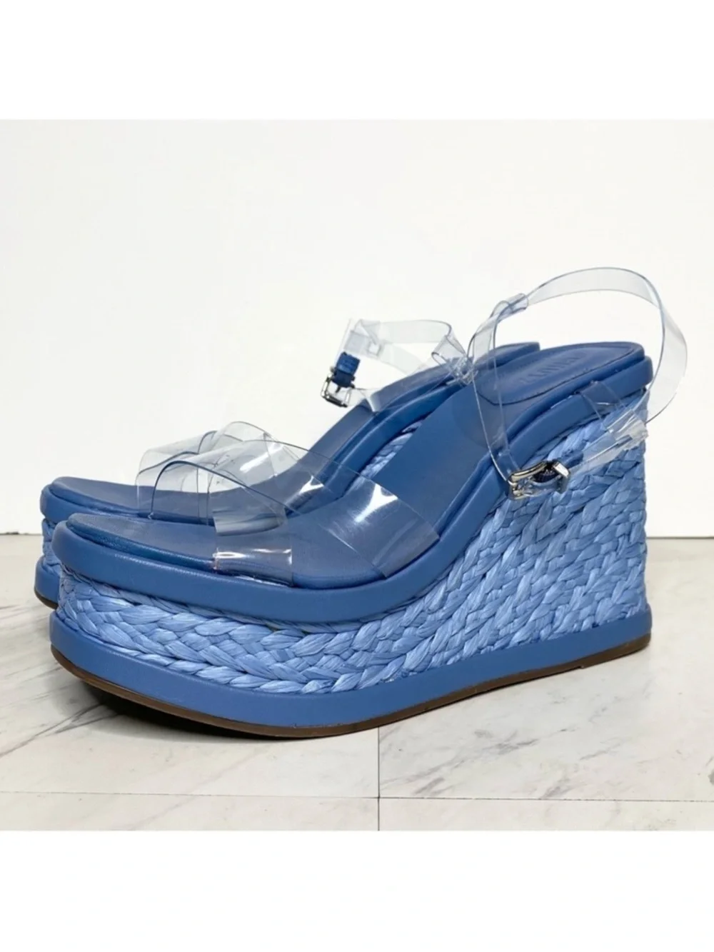 Schutz Caryne Blue Wedge Heel Sandal 10 1/2 B