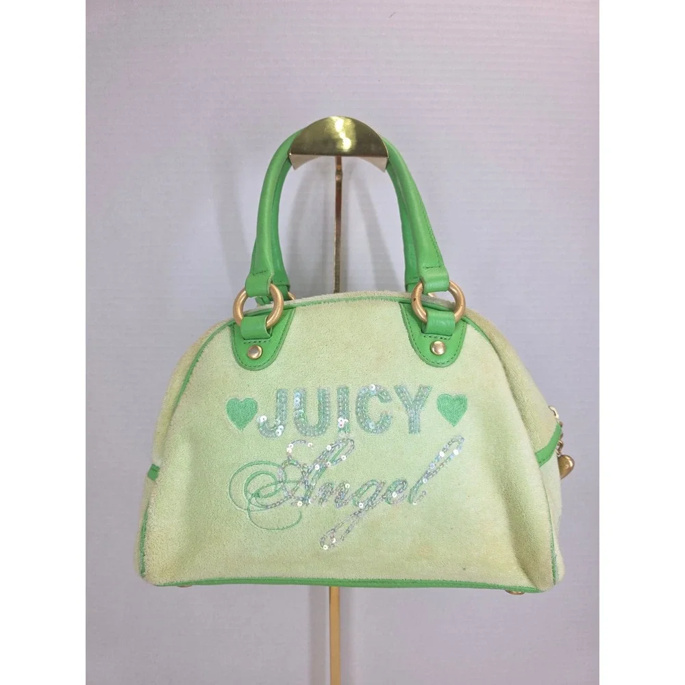 Rare Juicy Couture Vintage Velour Bowler Lime‎ Green Sequin Juicy Angel Y2K bag
