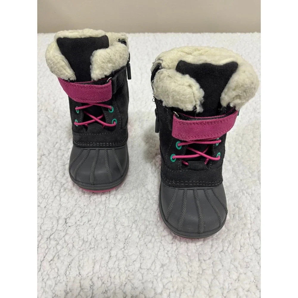 Cat &‎ Jack 6 Black Pink Girls Winter Snow Boots Faux Fur Casual Cozy