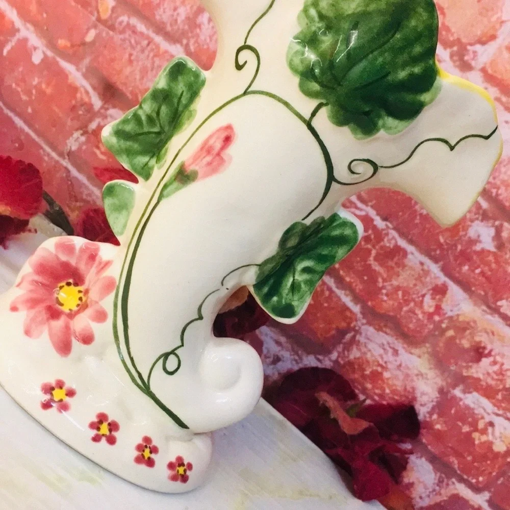 Vintage MCM White Ceramic Floral Fan Vase