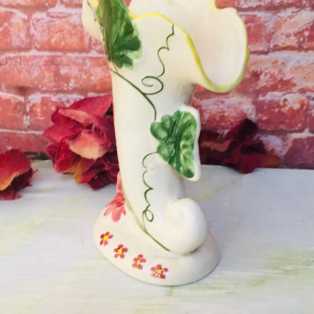 Vintage MCM White Ceramic Floral Fan Vase