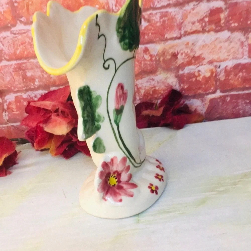 Vintage MCM White Ceramic Floral Fan Vase