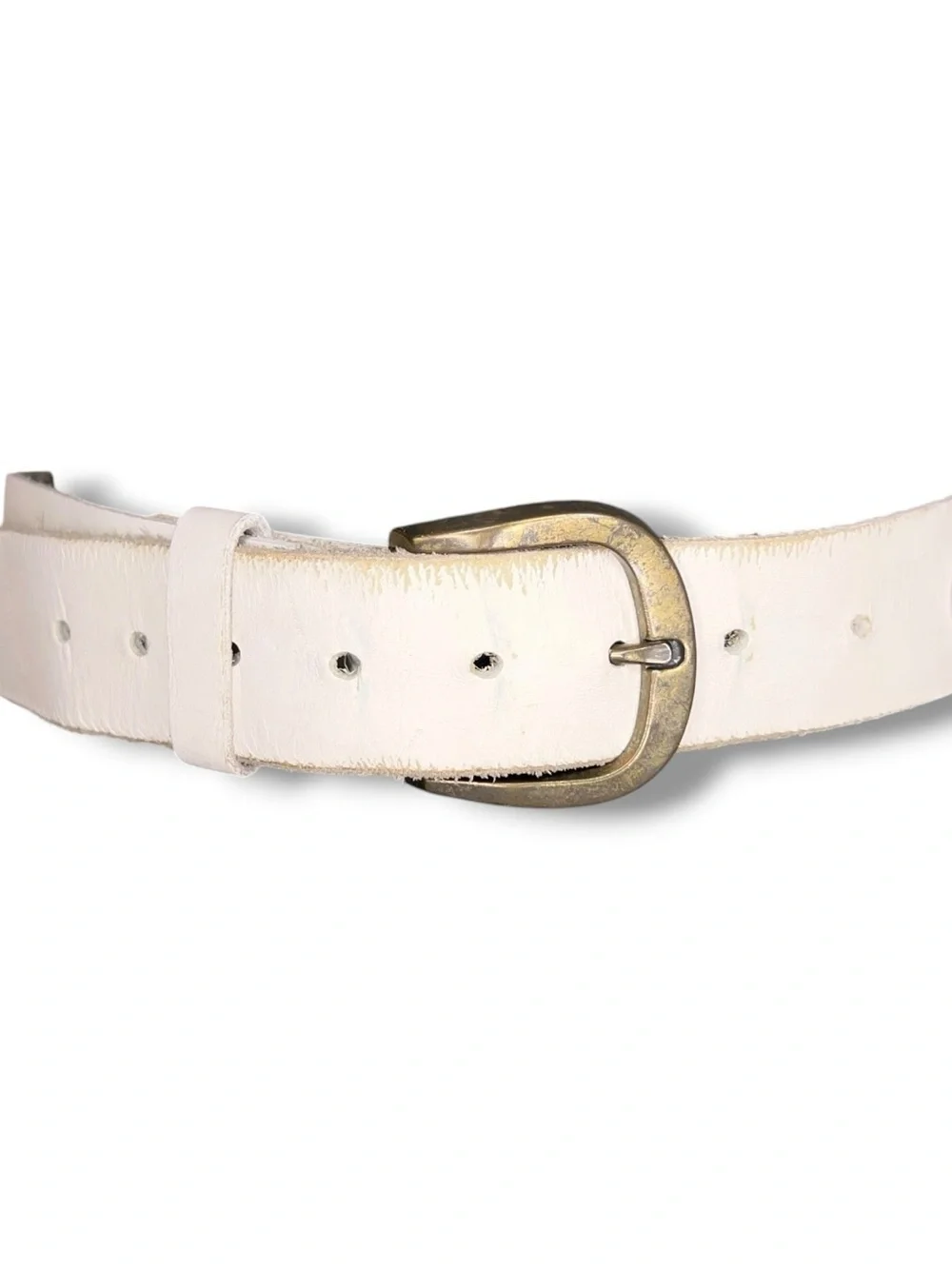 Vintage Small White Leather Belt X Design Western 32 Inch Length Womens Brass