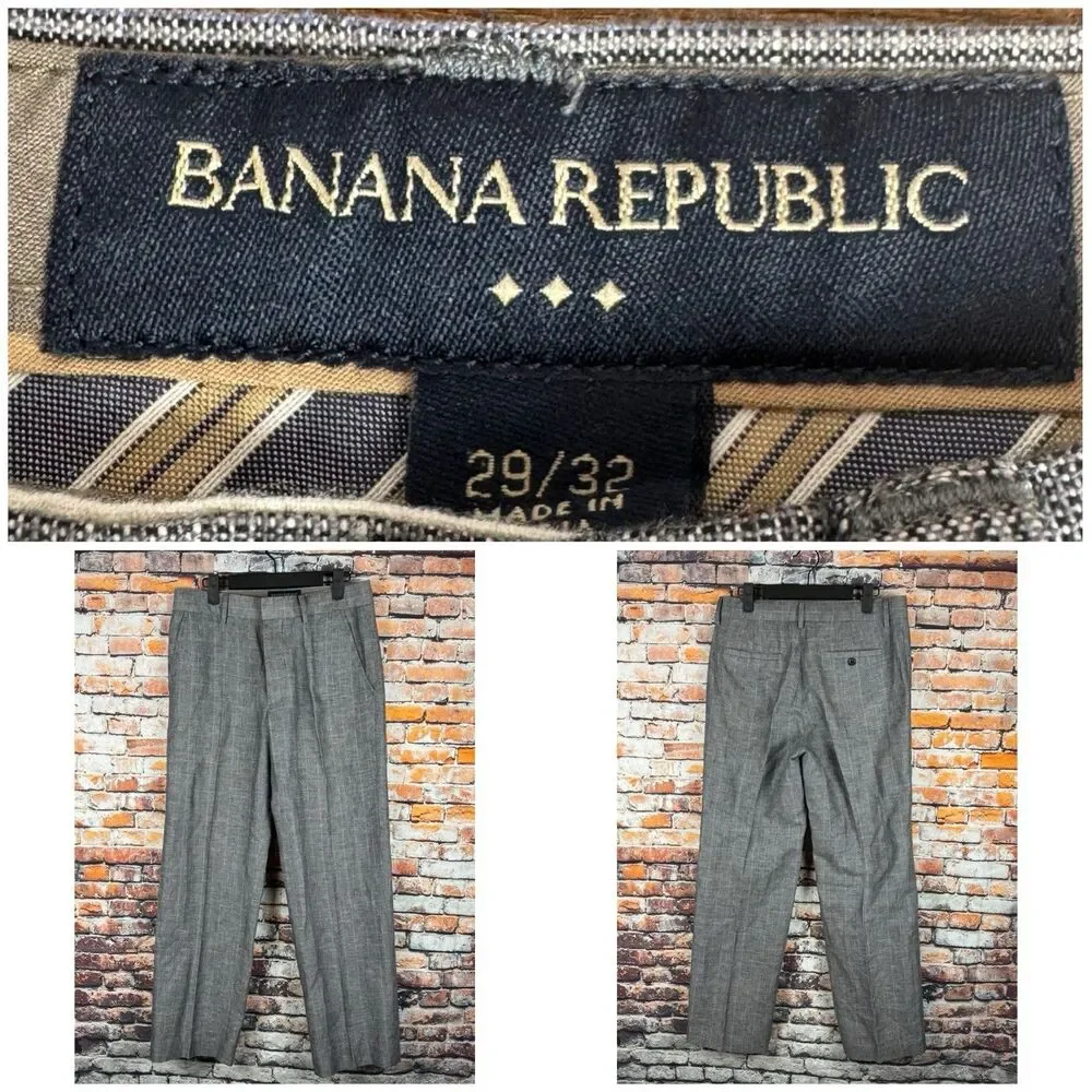 Banana Republic Men's Linen Blend Pants Check Pattern 29