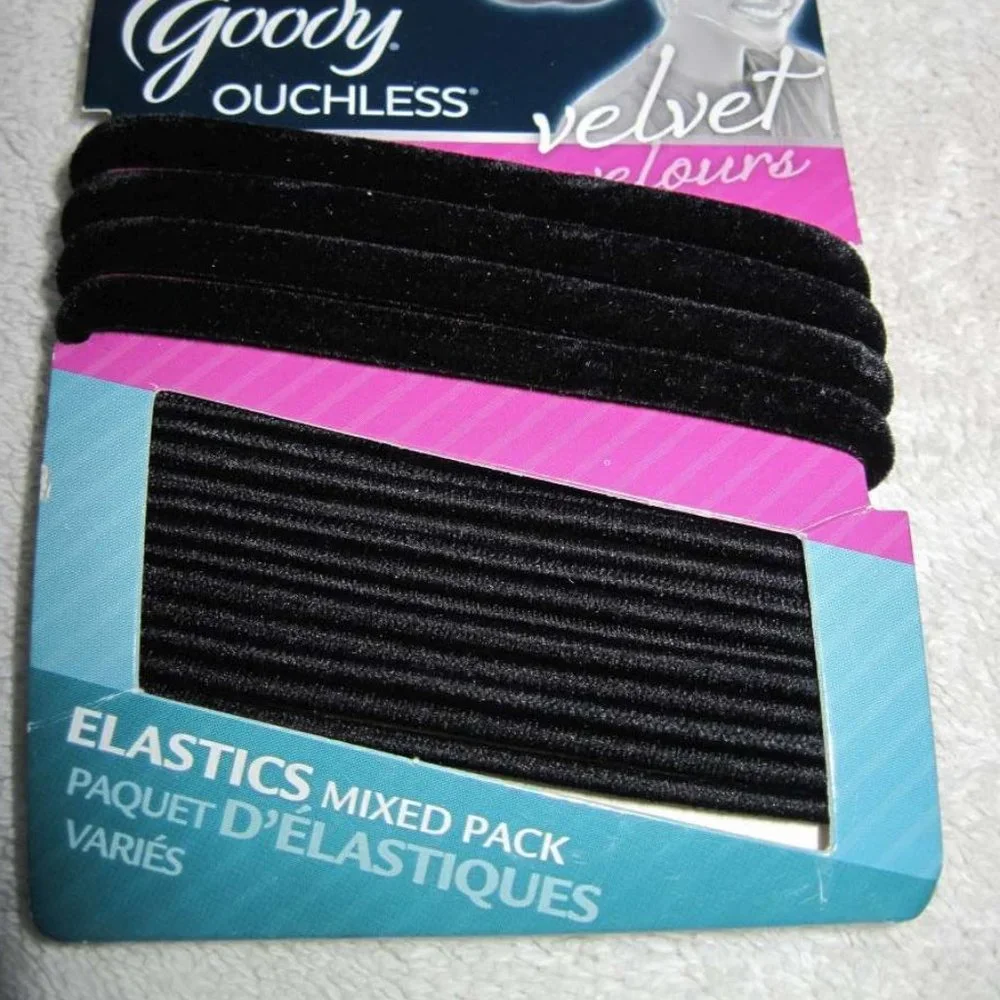 17 Black 5 Goody Velvet Secure Stay Put Elastic Hair Band Ponytailers 12 Ouchles