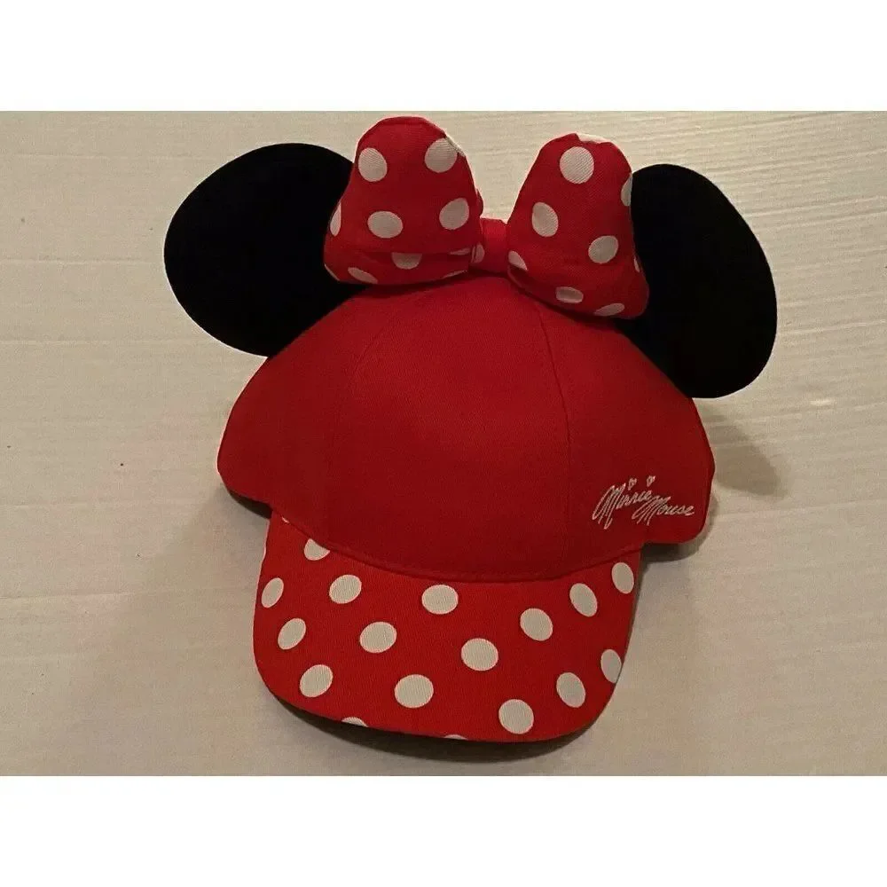 DISNEY Parks Minnie Mouse Cap Hat‎ Ears & Bow Snapback Youth Polka Dots NEW