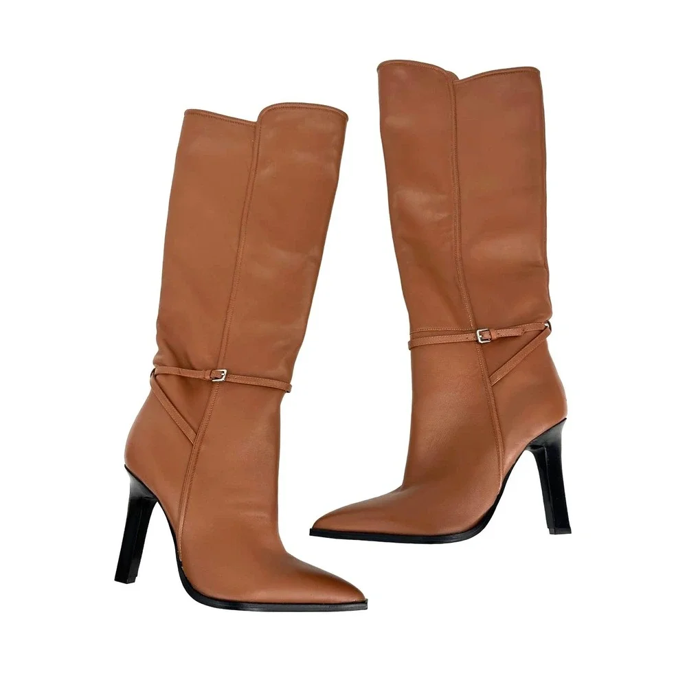 Reiss Caitlin‎ Brown Leather Knee High Boots 40 NEW