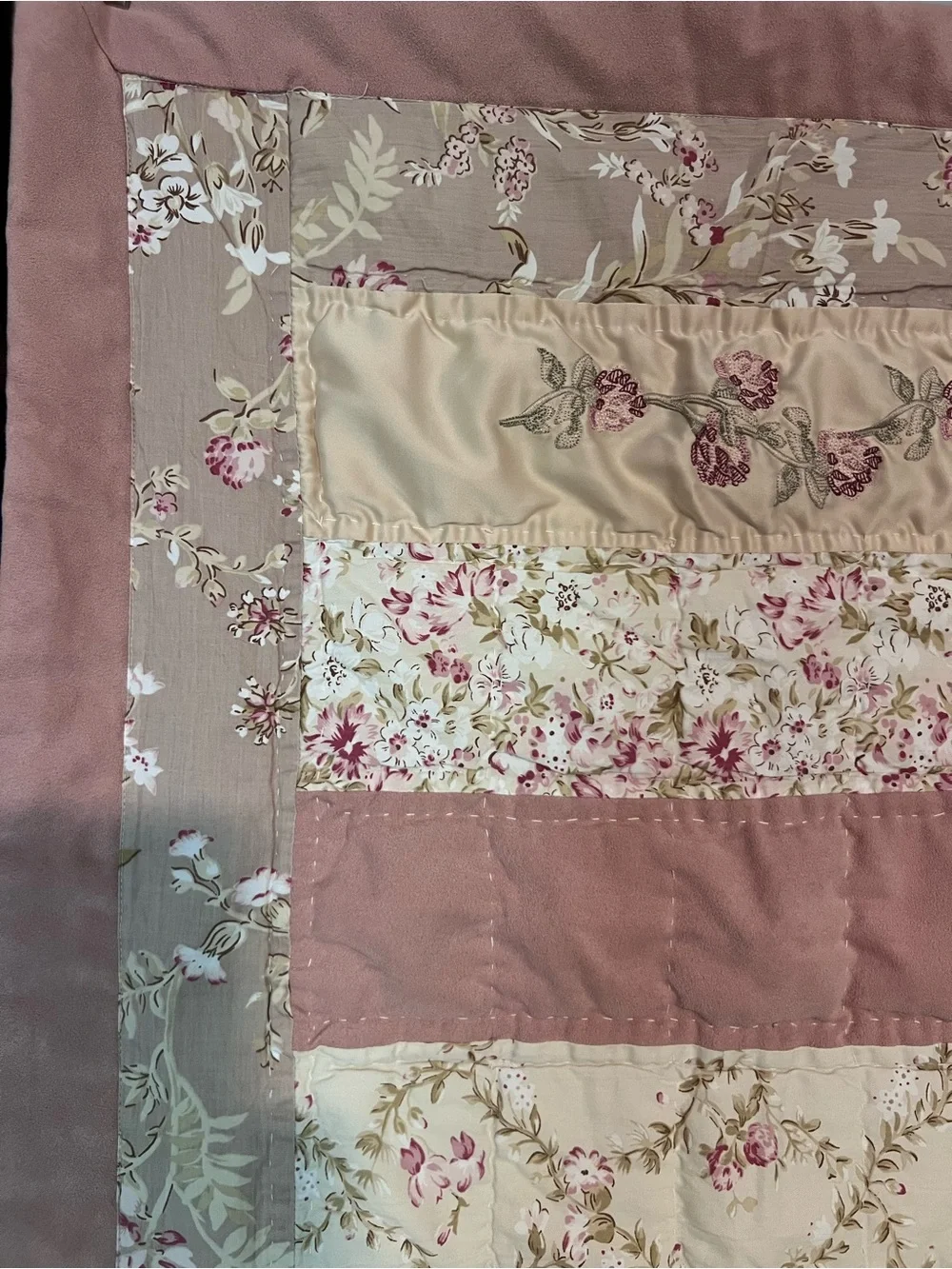 Handmade Floral Patchwork Quilted pillowcases Pink and Cream Standard, Set of 2