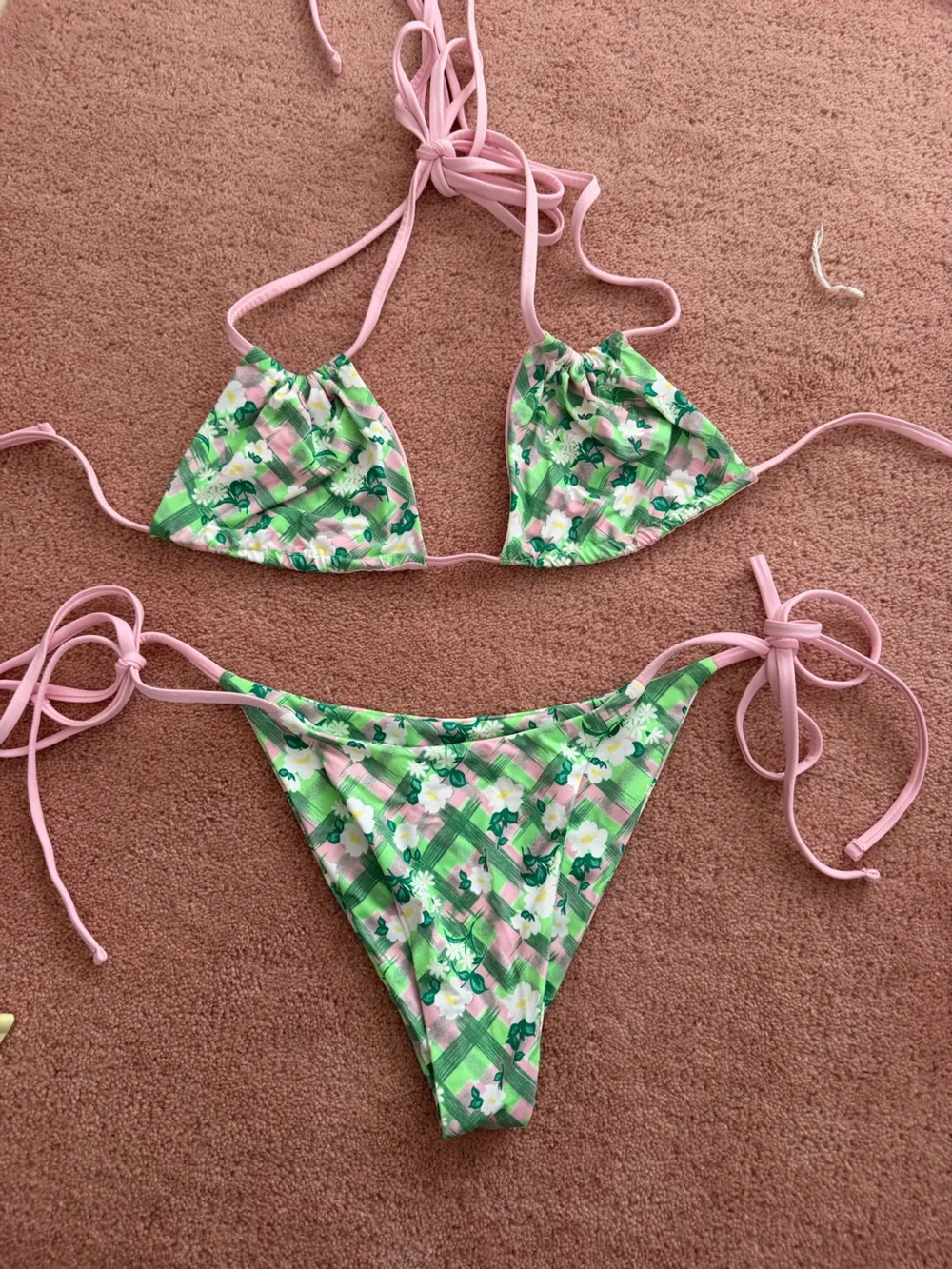 Frankie's Bikinis Pink & Green Floral Girls' Tie Bikini