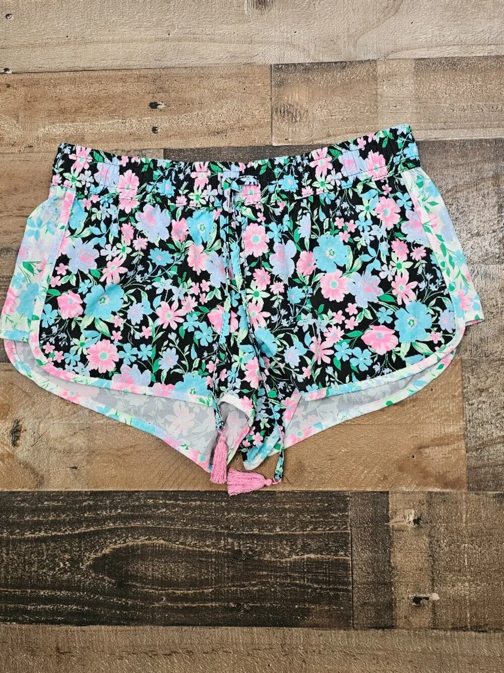 Celebrity Pink Swim Floral Board Shorts Size L 11-13 Black Pink Blue