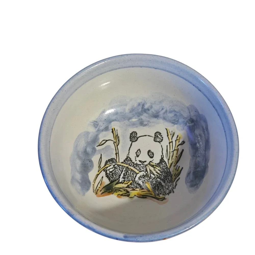 Louisville Stoneware Smithsonian Panda Bowl Blue Gray Pottery 5