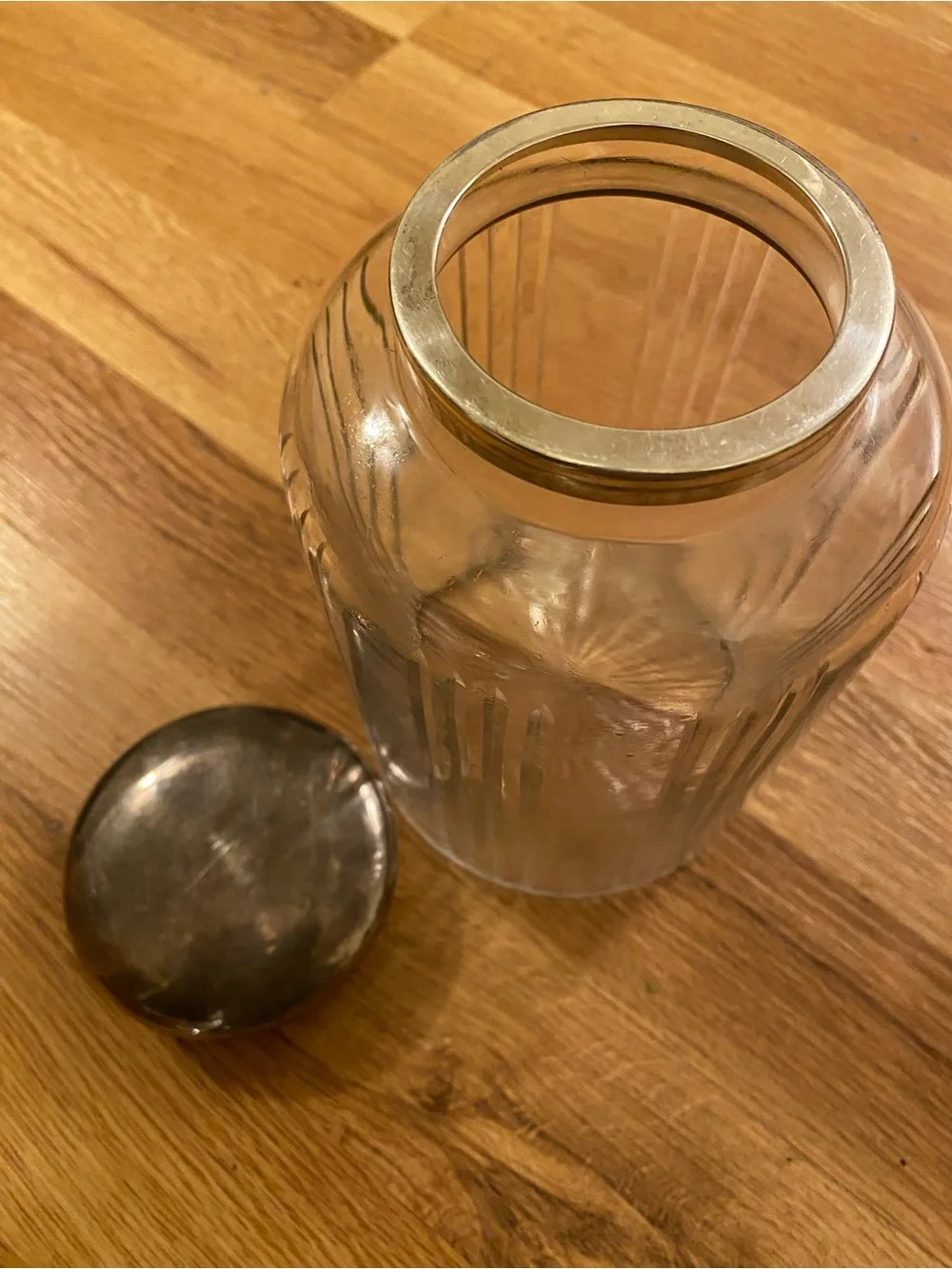 Apothecary Jar by William Sonoma Cut Glass/Crystal Jar with Silver Lid