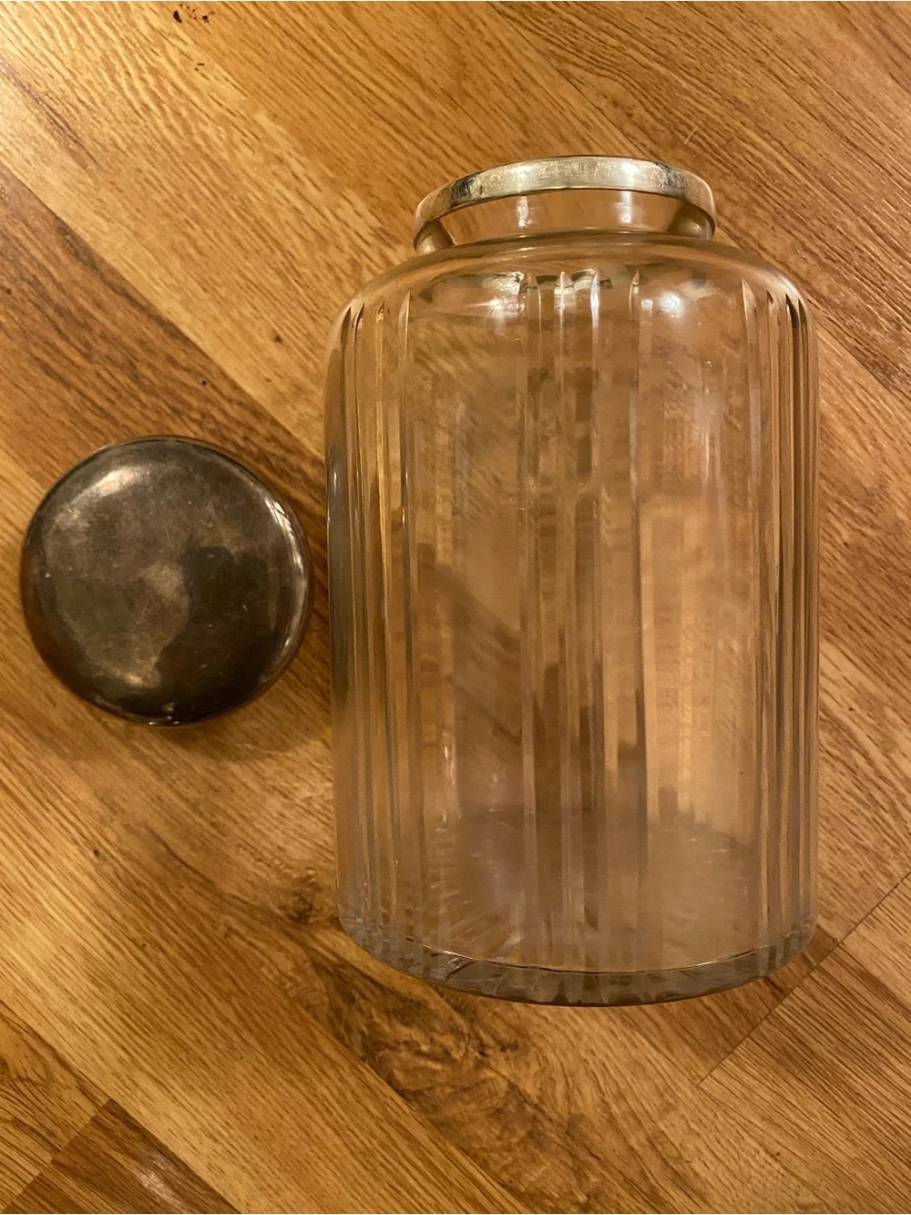 Apothecary Jar by William Sonoma Cut Glass/Crystal Jar with Silver Lid