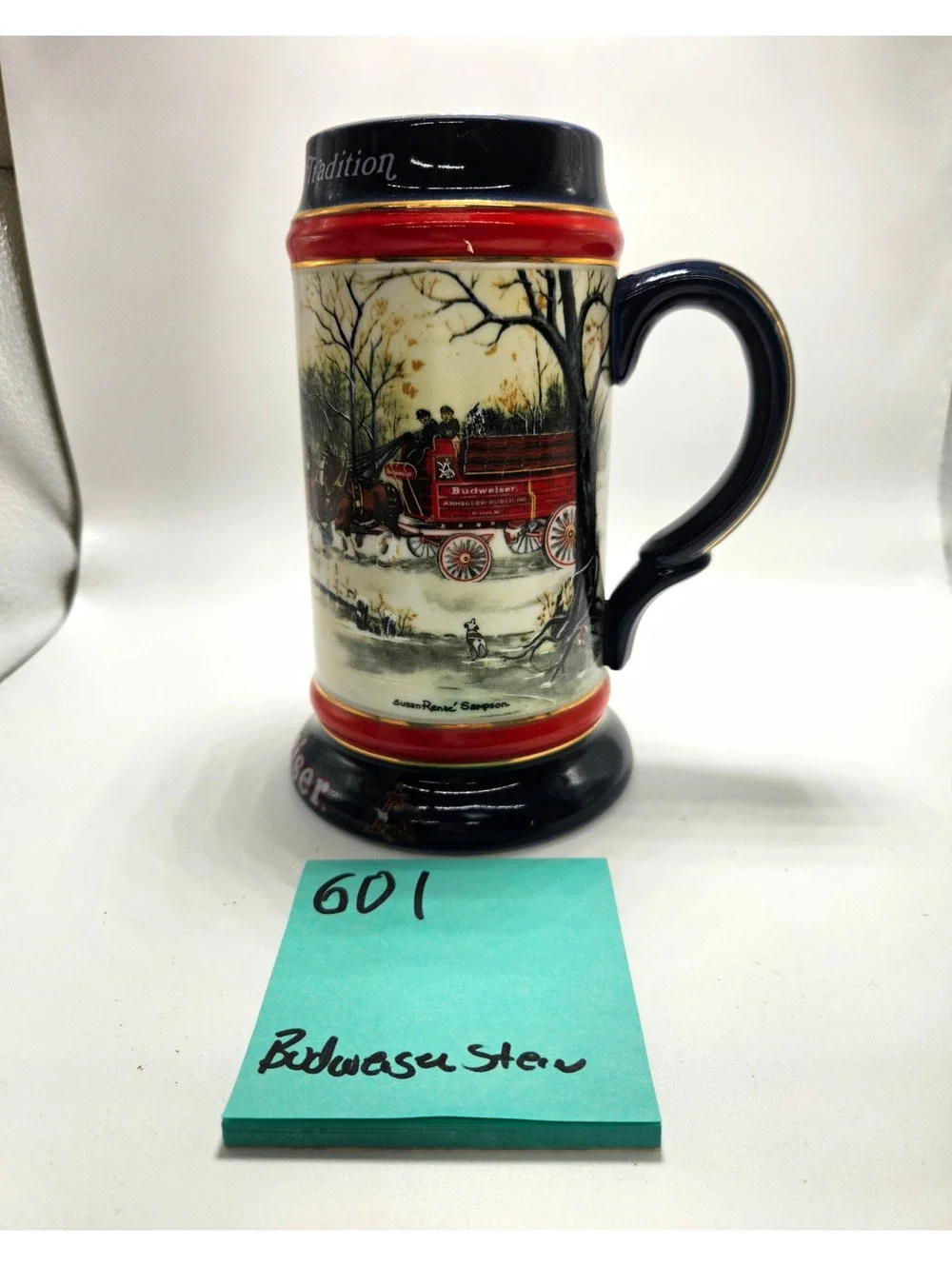 Budweiser 1990 Collector's Series Ceramic Beer Stein Clydesdales Painted