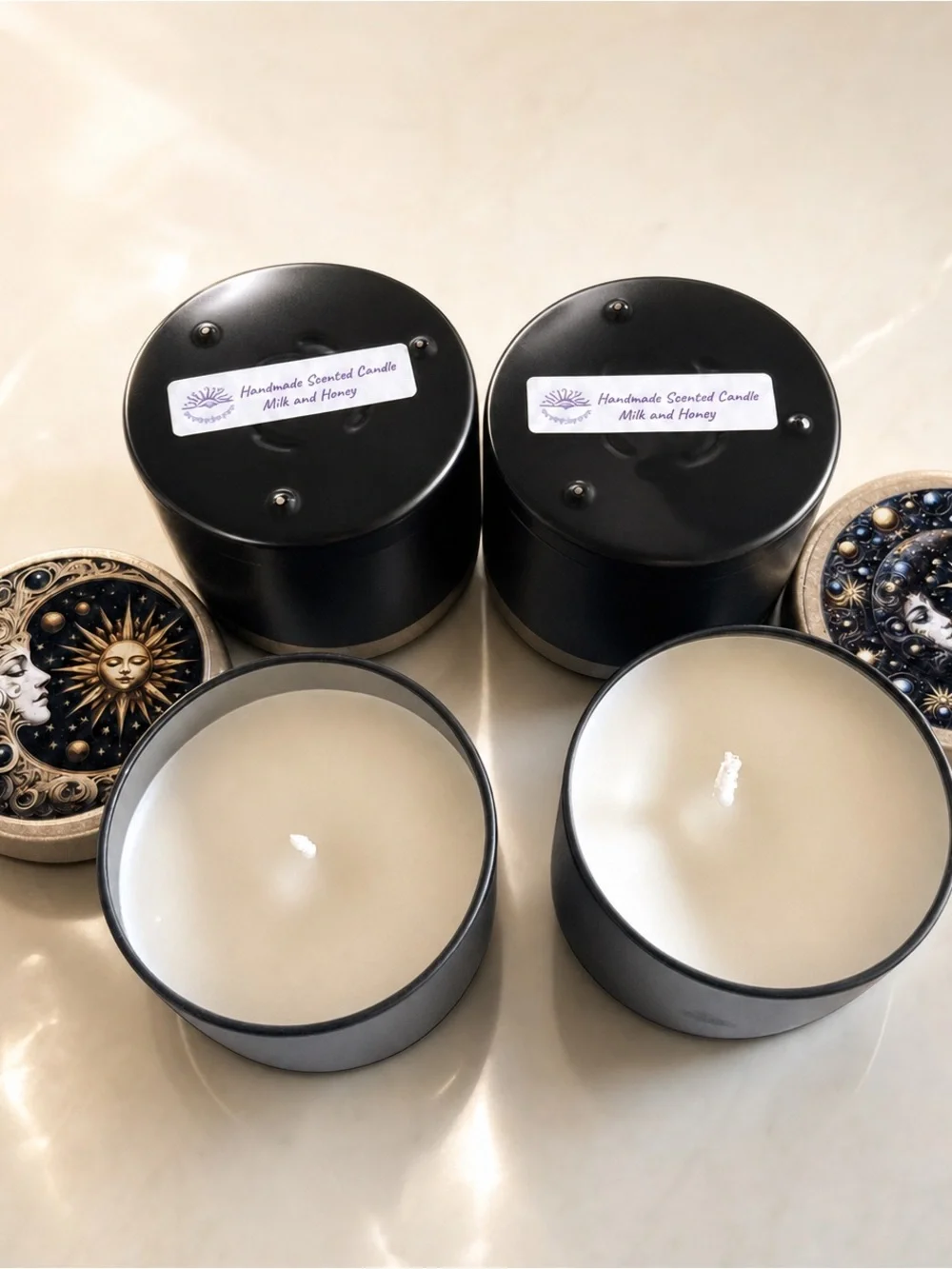 Celestial Sun & Moon 4oz Scented Soy Candle- Handmade Gothic Astrological Art