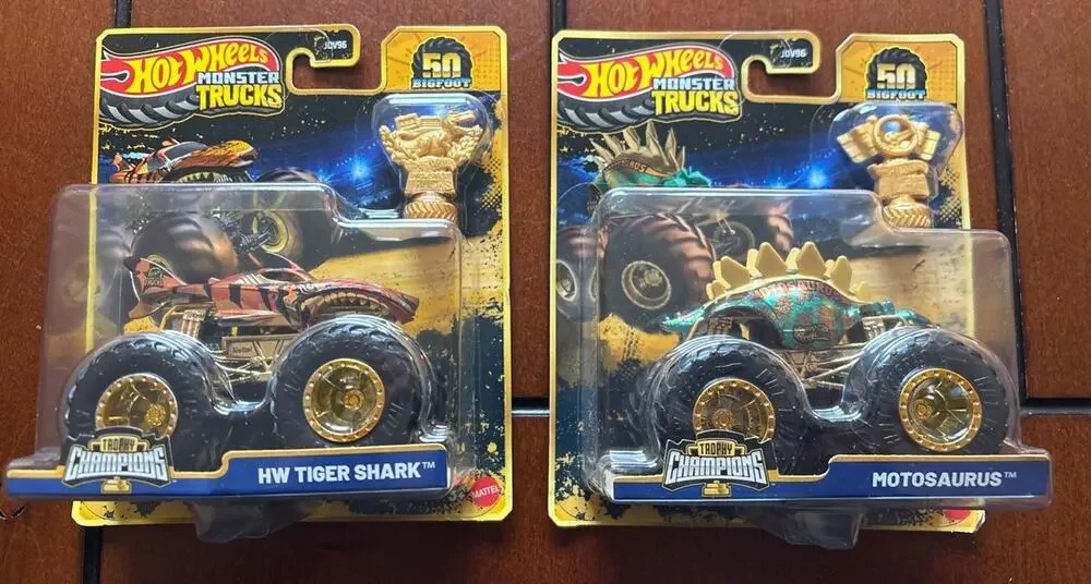 2025 HOT WHEELS MONSTER TRUCKS TROPHY CHAMPIONs Tiger MOTOSAURUS BIGFOOT 50TH