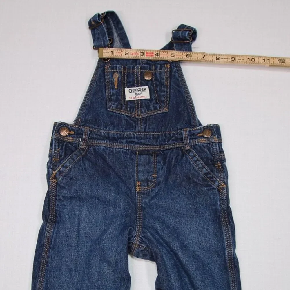 OshKosh Girls Denim Overalls Set 18M Red Plaid Heart Blue Fleece Lined 2pc