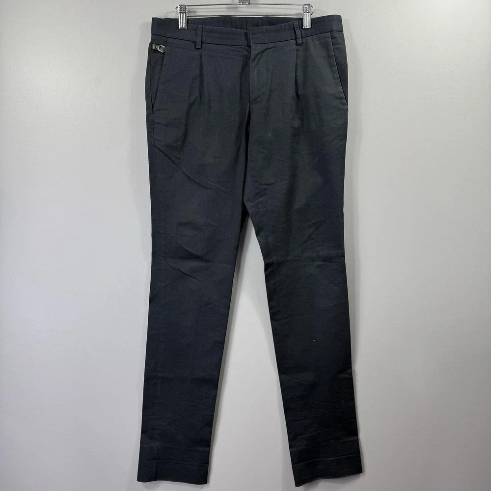 Gucci Pants Mens 33x34 Black Riding Pleated Dress Trouser Made In Italy Cotton