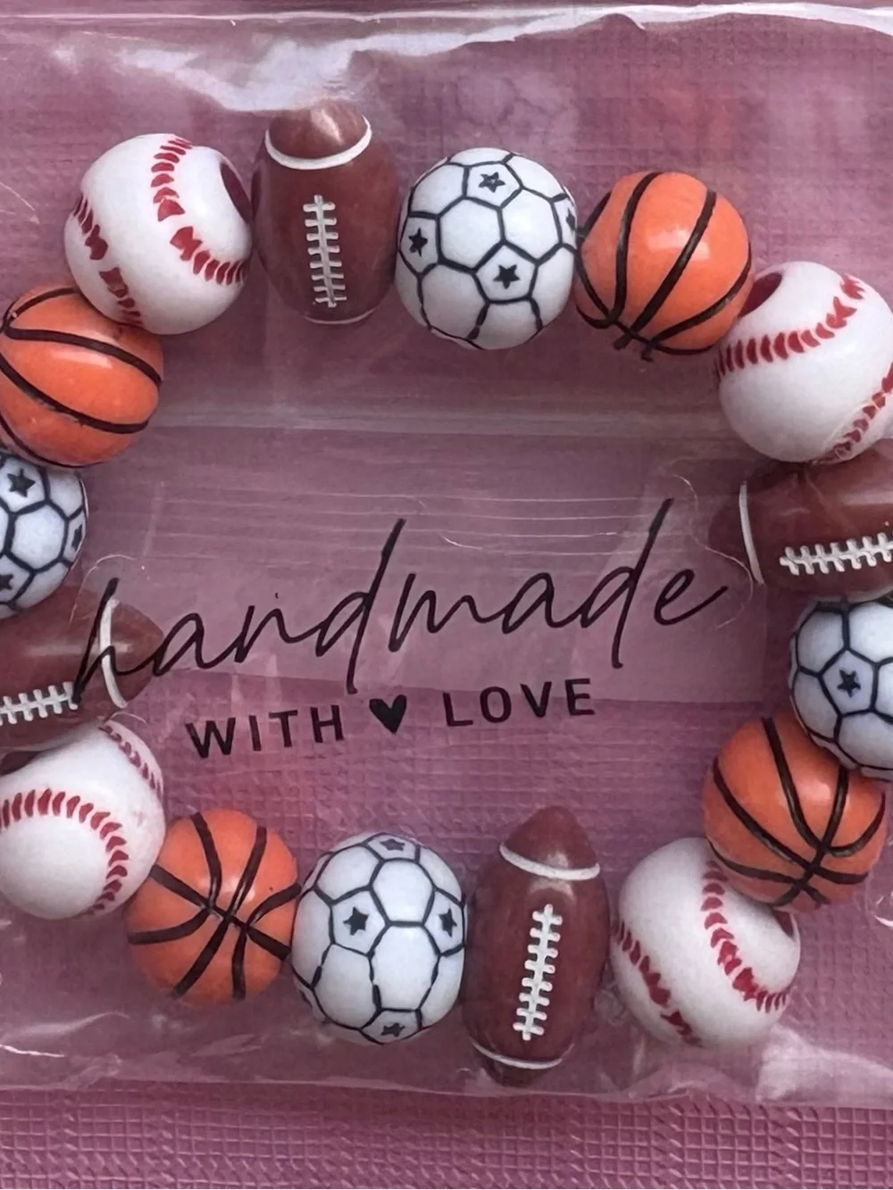 Handmade Kids Sports Ball Stretch Bracelet - Orange, White, Brown (Small)