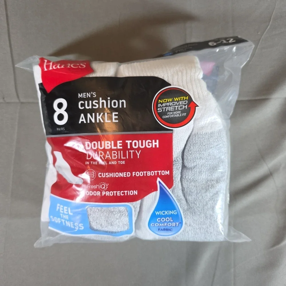 Hanes Men's Cushion Ankle Socks 8-Pack | Size 6-12 | Double Tough | FreshIQ |New