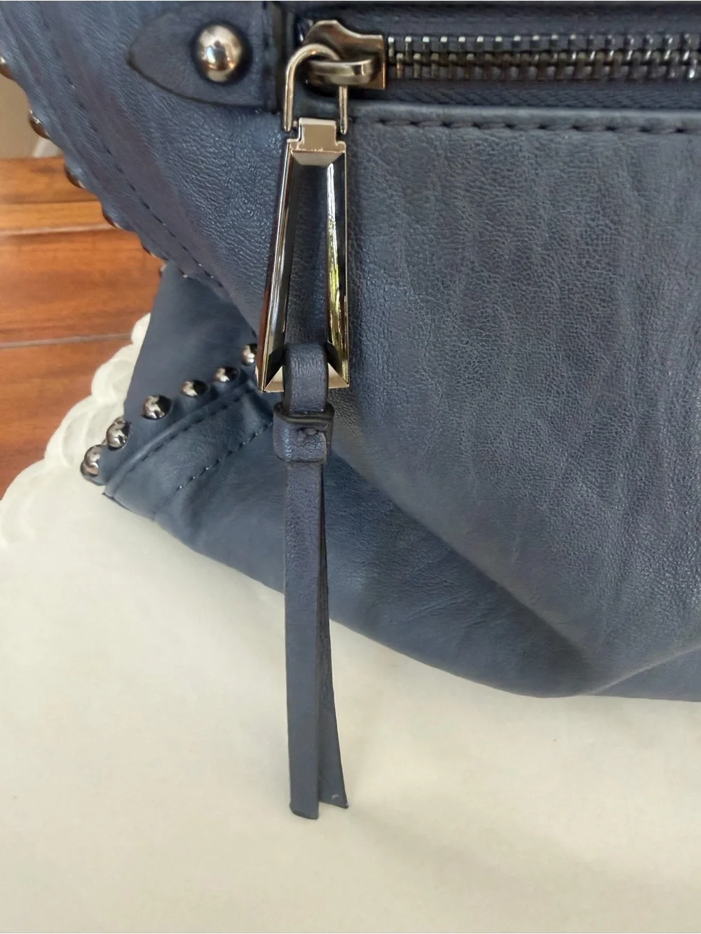 Jessica Simpson Navy Blue Leather Stud-Trim Hobo Bag