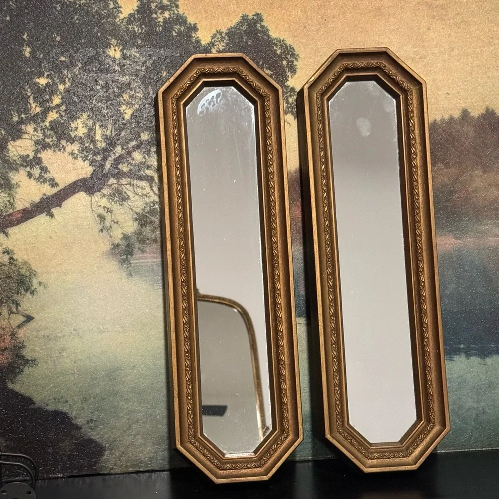 Homco Syroco Vintage  Rectangle Plaque Gold Bronze Tone Set of 2