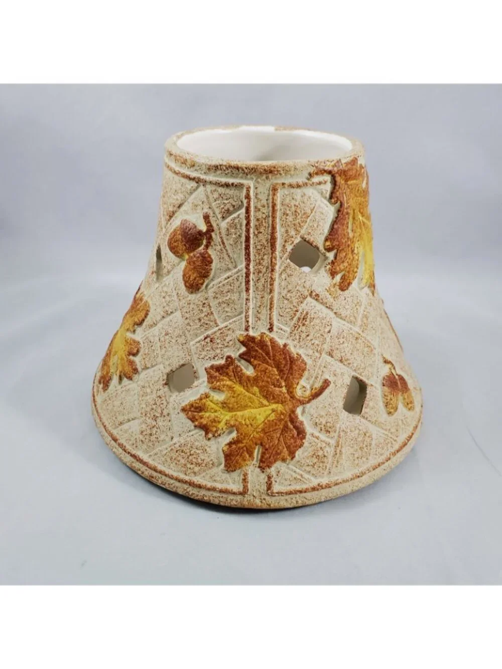 Yankee Candle Fall Autumn Acorn Leaf Cutout Lg Jar Shade Topper Plate Stoneware
