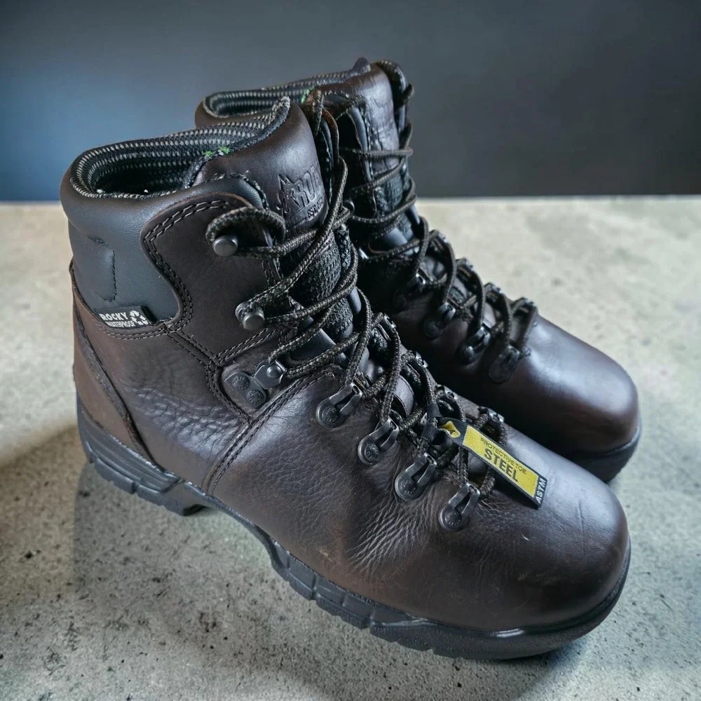 Rocky Mobilite Steel Toe Boots Dark Brown Mens SIze 10 WIDE Work Lace Up‎