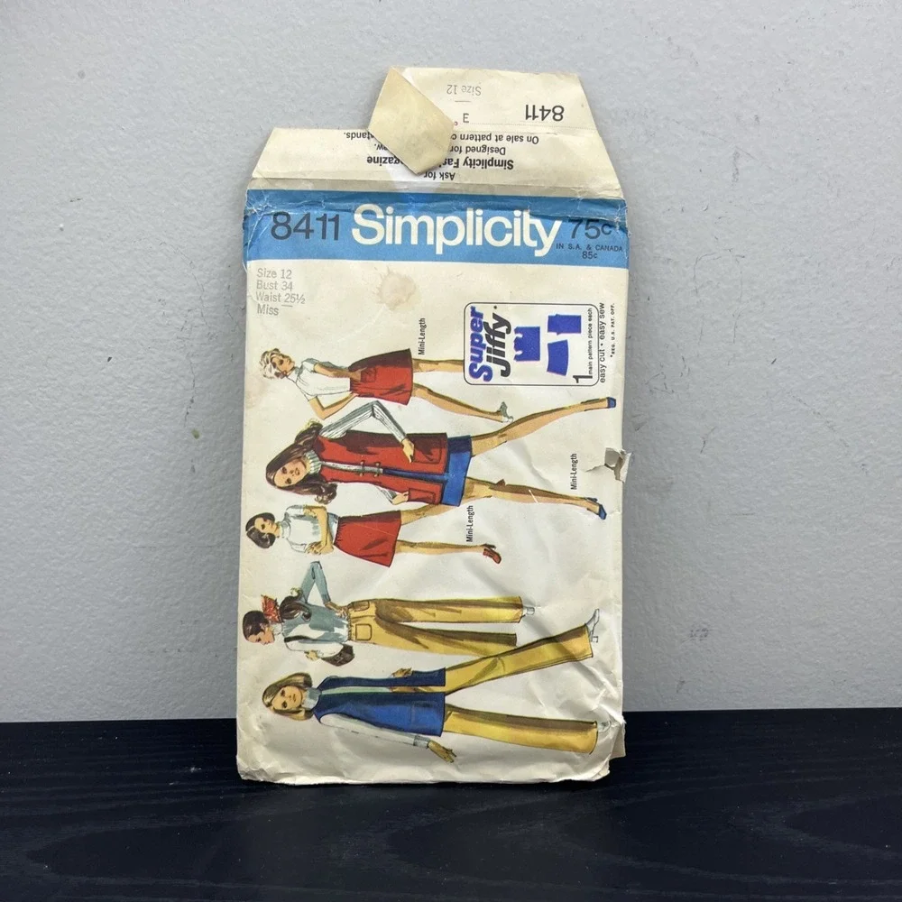 Vintage Simplicity 8411 Mini Skirt Vest Hip Hugger Pants Sewing Pattern Size‎ 12