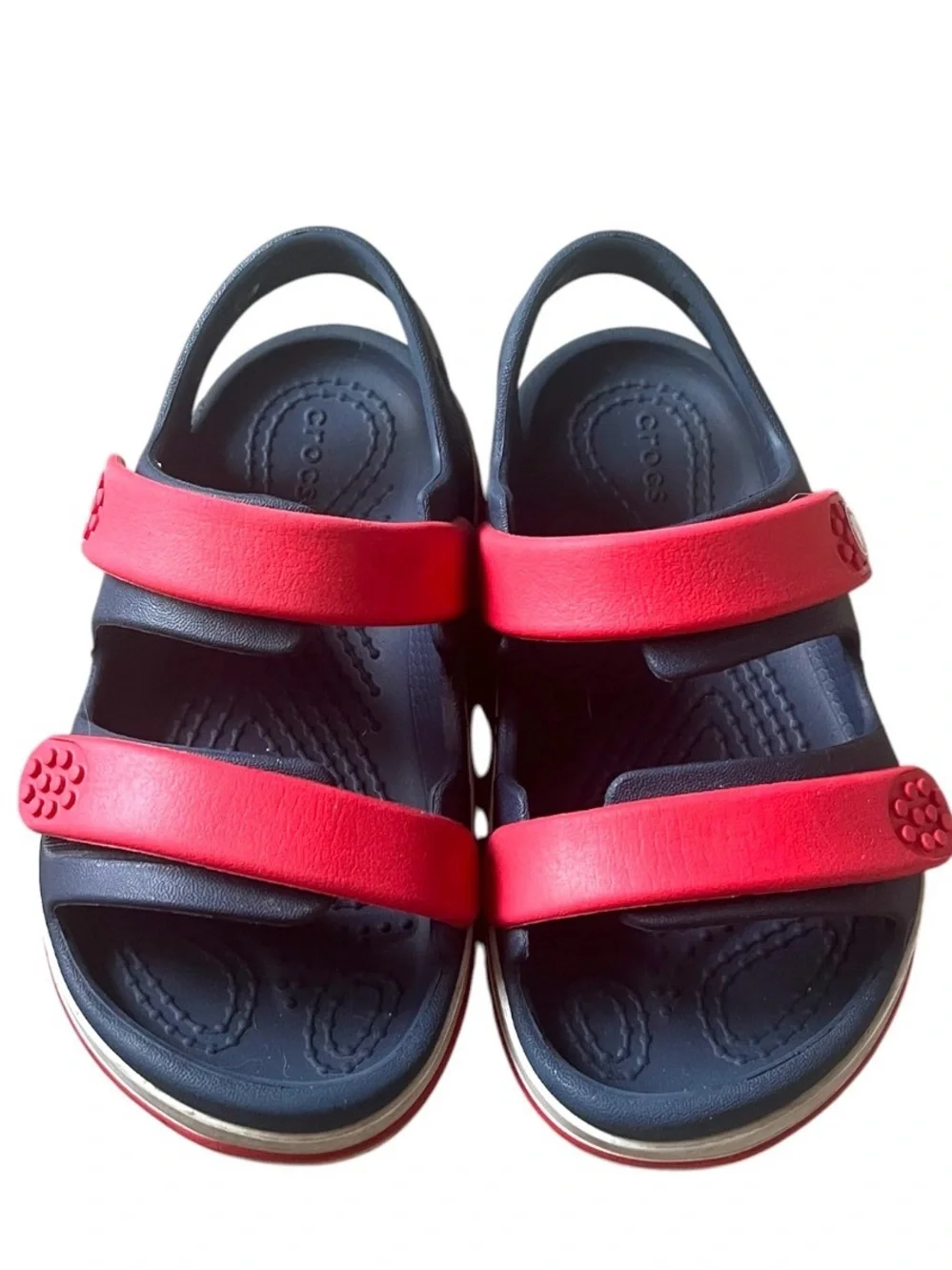 CROCS Kids Red and Navy Double-Strap Sandals Size 9 EUC