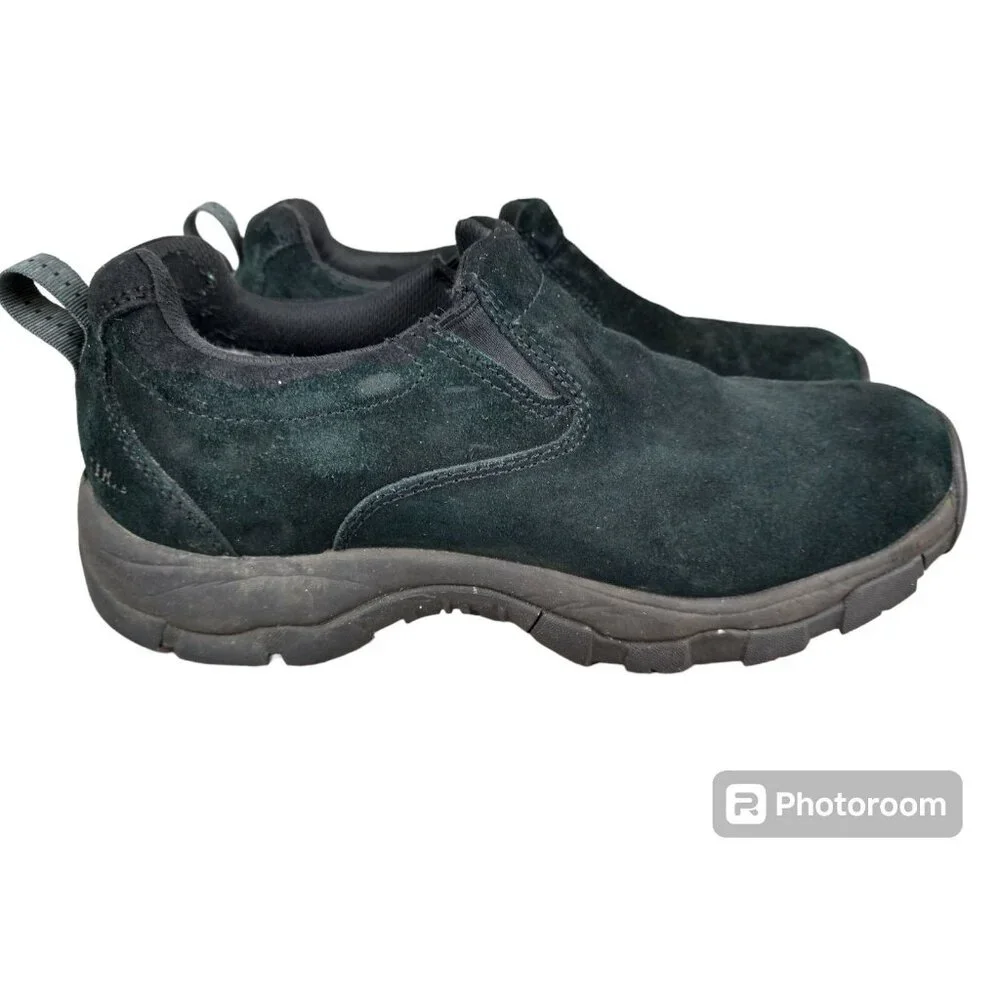 L.L. Bean Black Suede‎ Women's 8.5 Mule Moc Shoes Vibram Artic Grip Primaloft