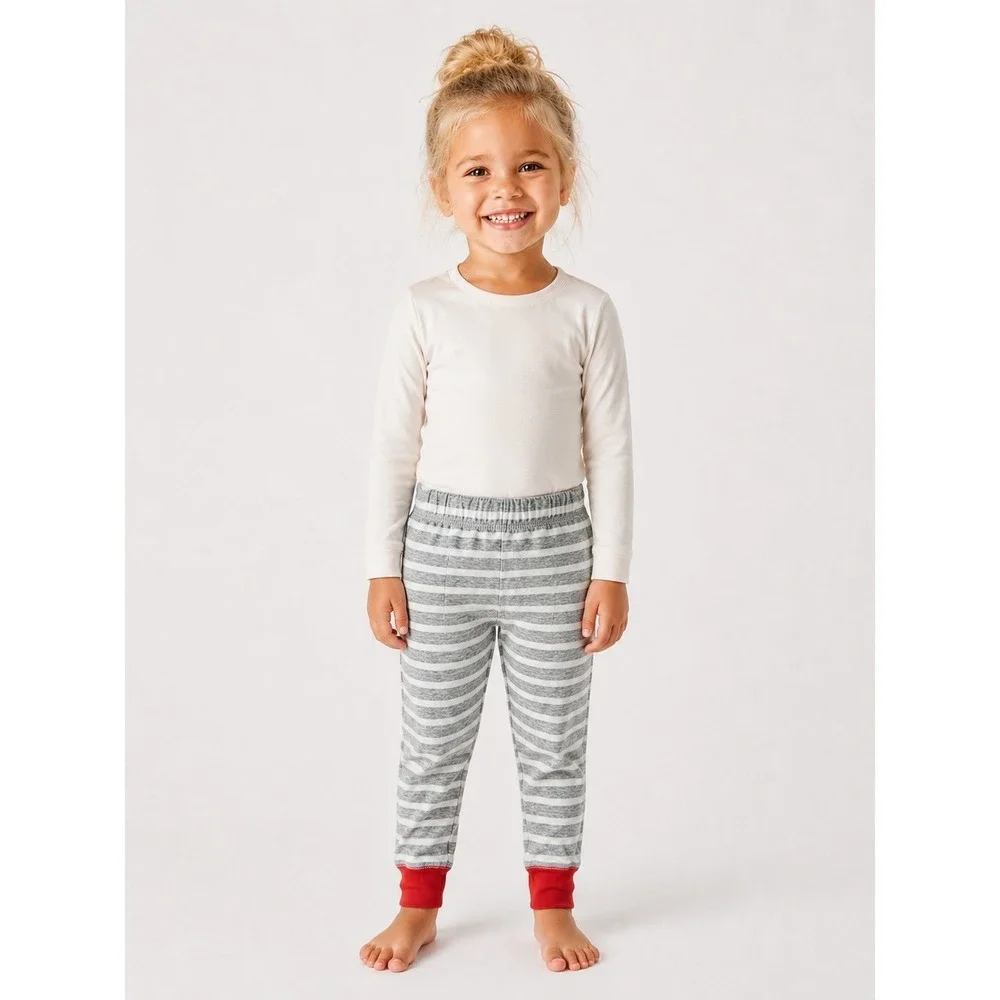 Mini Boden Kids Gray White Striped Pajama Pants Red Cuffs 4Y 104cm NWOT New