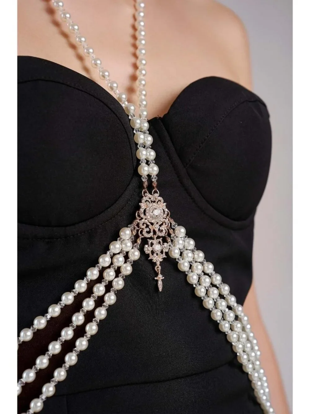 Faux Pearl Body Chain for Women 6mm Beads 1920s Gatsby