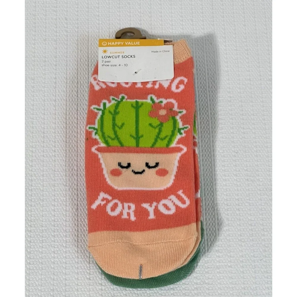 CACTUS Lowcut Socks 2 Pairs Women’s Shoe Size 4-10 Multi Rooting For You