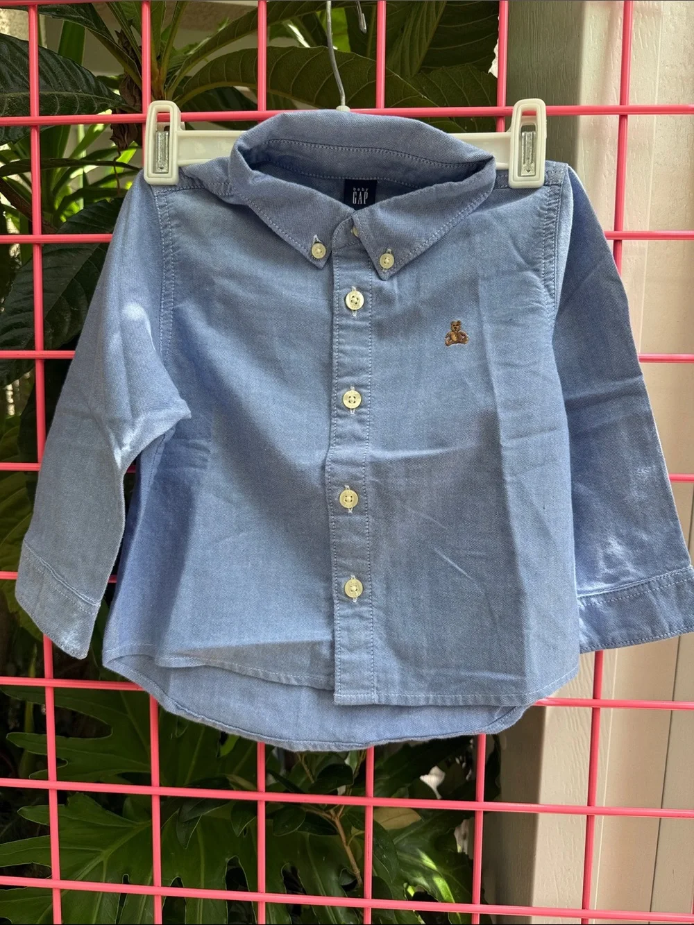 Vintage GAP Light Blue Button-Down Shirt with Embroidered Bear