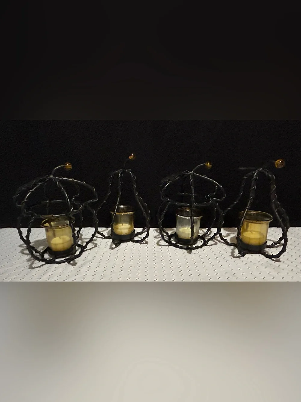 SET of 4 Black Wrought Iron Tea Light/Votive Candleholders  2 Acorns 2 Pears