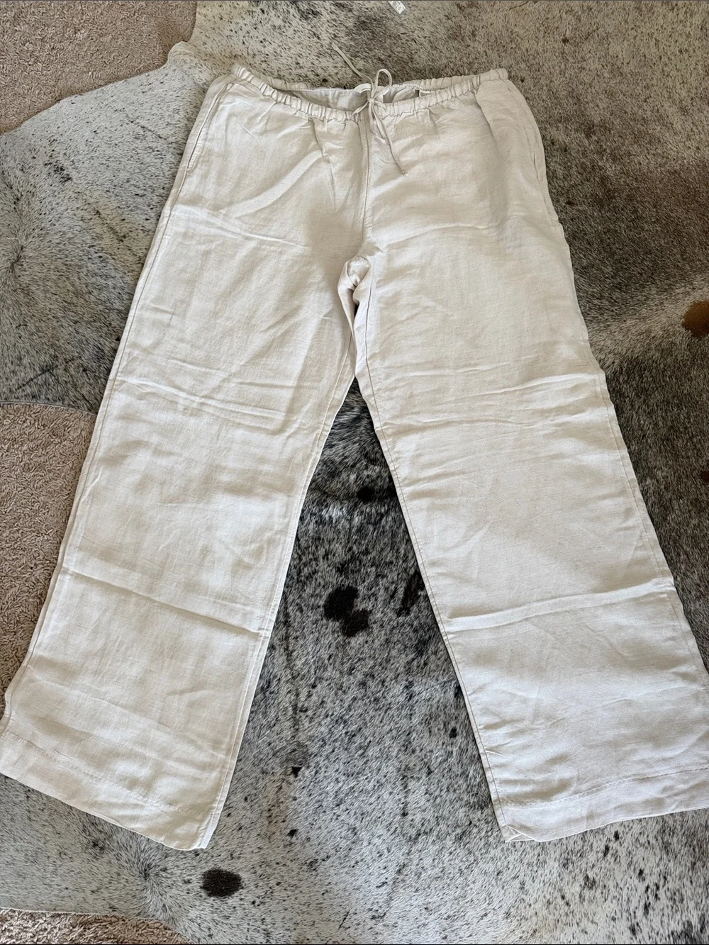 H&M Cream Linen-Blend Drawstring womens Pants
