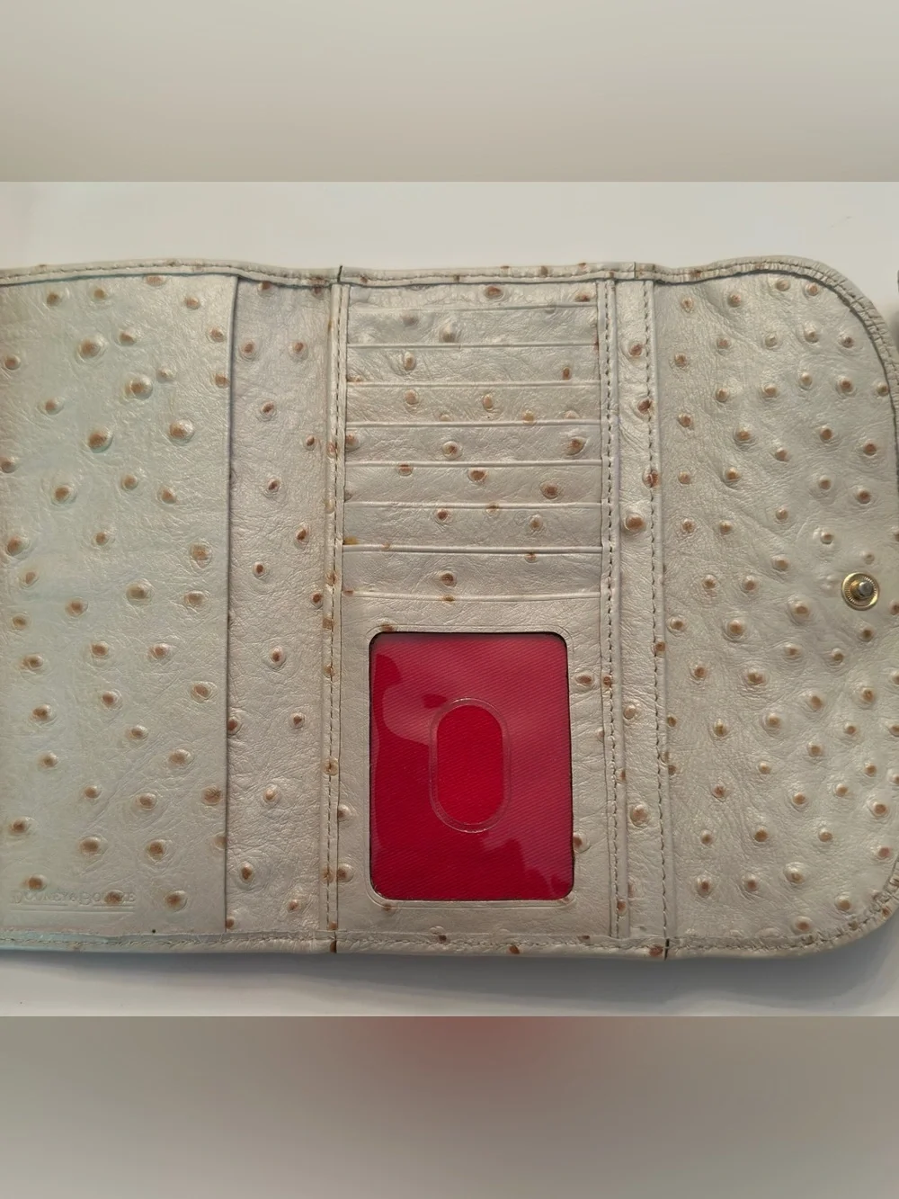DOONEY & BOURKE  OFF WHITE/ CREAM OSTRICH-EMBOSSED CONTINENTAL CLUTCH