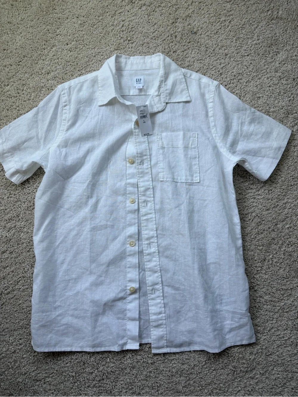 GAP White Short-Sleeve Linen Button-Down Shirt size large NWT