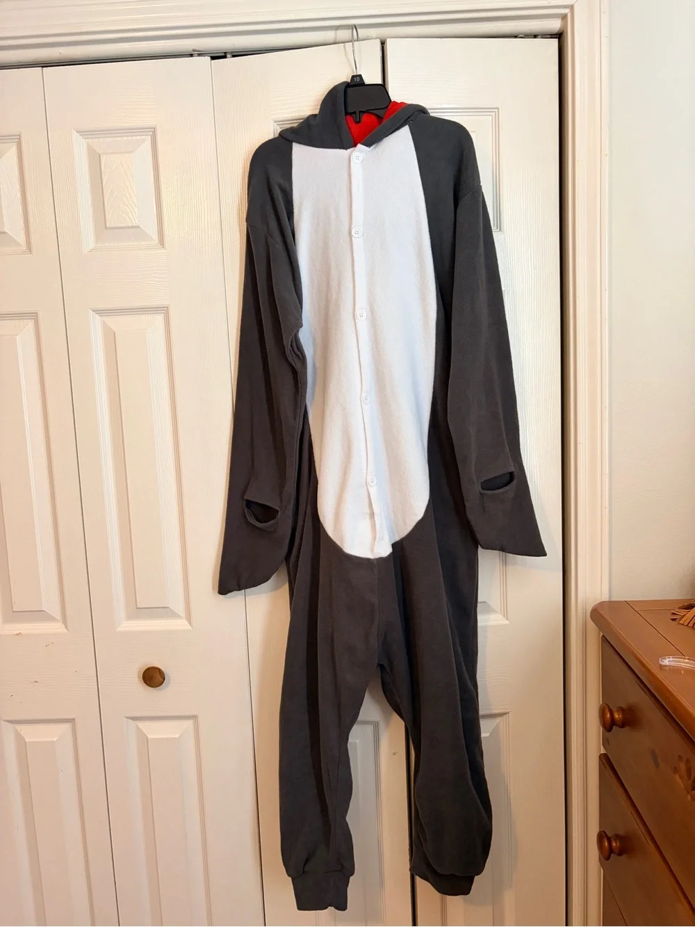 Adult/teen Gray & White Shark Hooded Costume Onesie-SIZE M