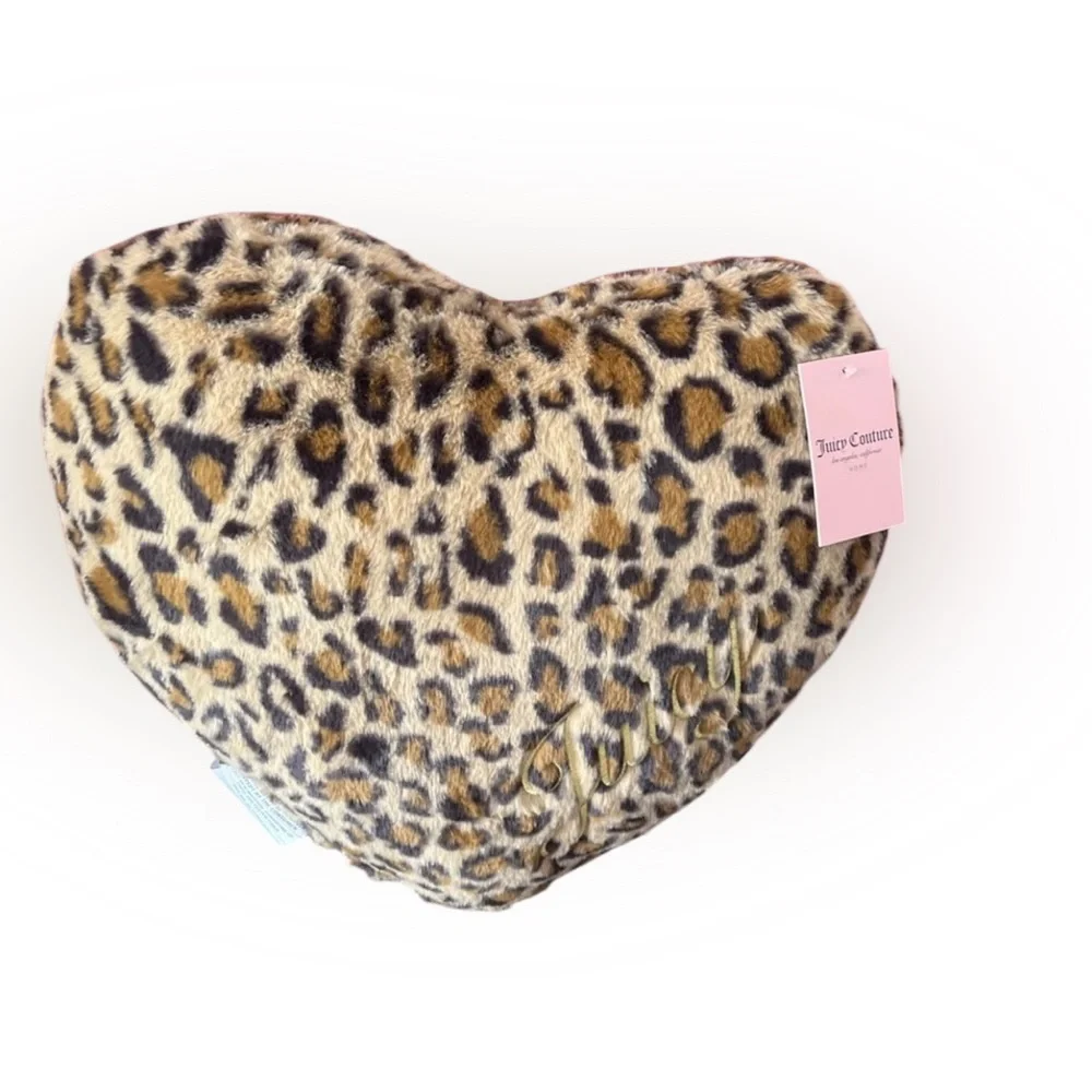 Juicy Couture Plush Faux Fur Heart Leopard/Cheetah Throw Pillow