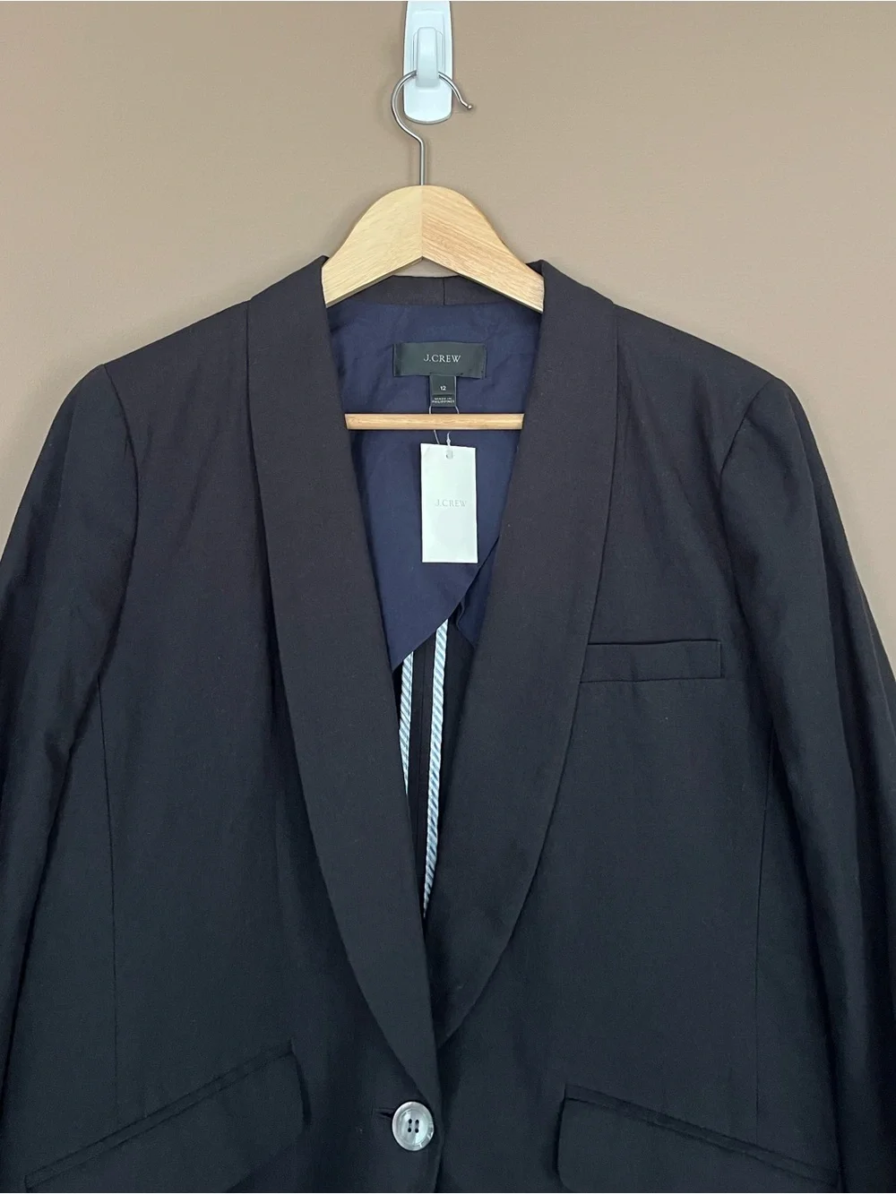 {J. Crew} Linen Blend Single Button Closure Blazer in Black - Women’s 12