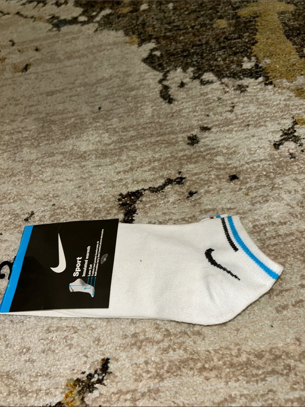 Nike Men’s White Low-Cut Sport Socks with Blue Trim