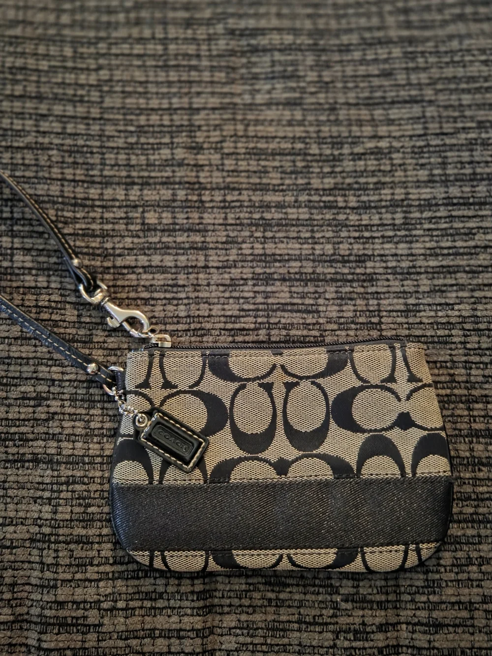 Coach Canvas Wristlet in Black and Tan Signature Print