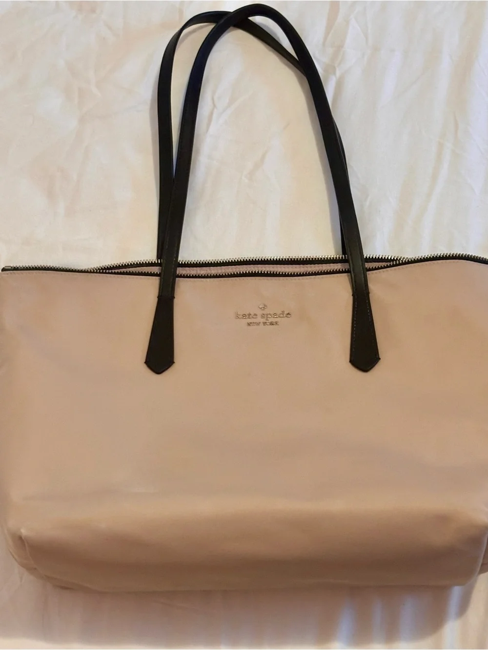 Kate Spade Tan Nylon Tote with Black Straps