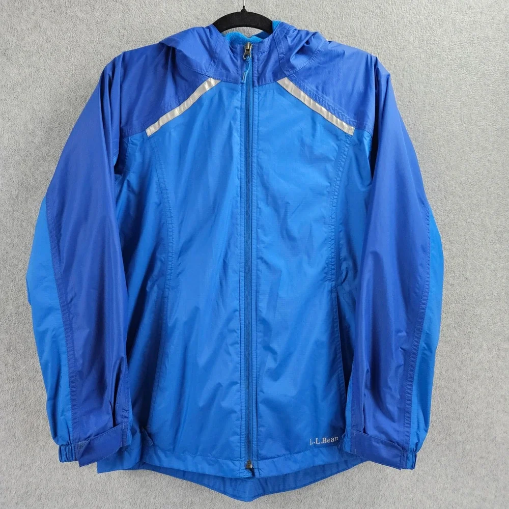 LL BEAN KIDS | XL 18 Blue Fleece Lined Hooded Rain Jacket Gorpcore