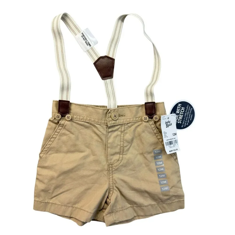 OshKosh Baby B'gosh Suspender Shorts Boy's 12 Months Overalls Brown Cargo NWT