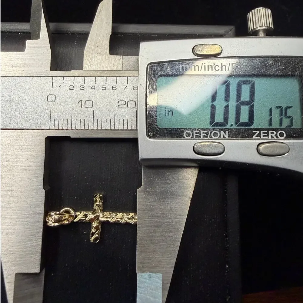 Solid 10k Italian Yellow Gold Nugget Cross Pendant .8